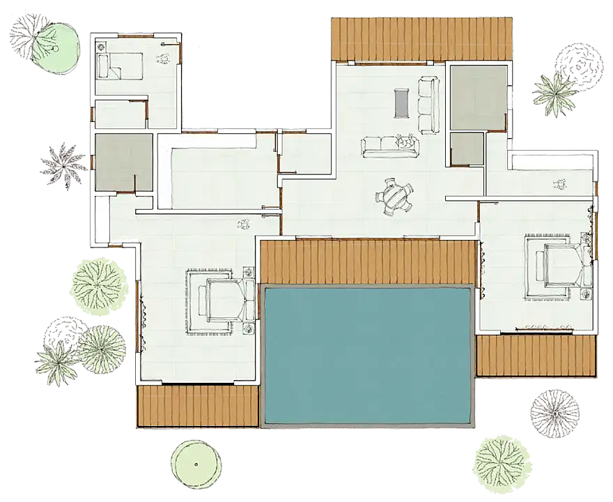 Pool Villa (2 BHK) Architectural Floor Plan